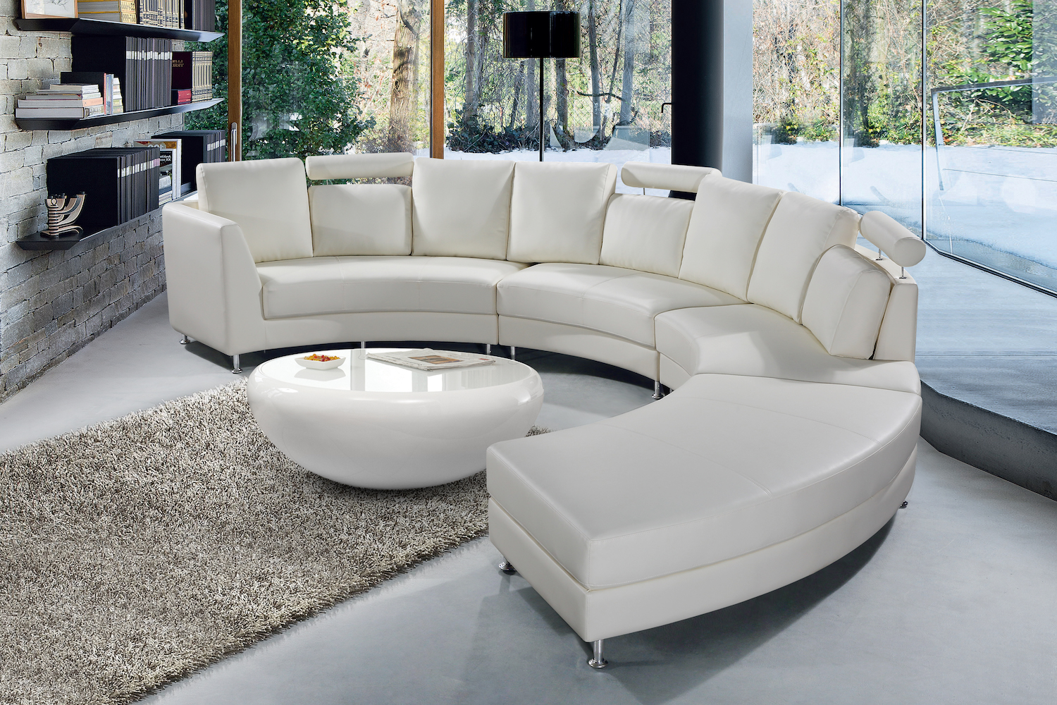 white leather round sofa